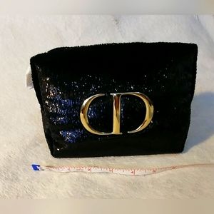 Christian DIOR Beauty Bag Pouch with 🌟 Star gold zip pull GLITTERY 7"